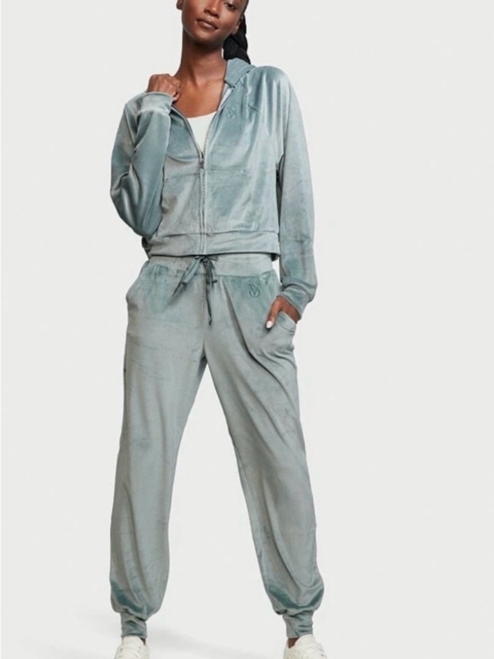Victoria’s Secret Velour Zip Hoodie & Joggers Set in Mint Green
